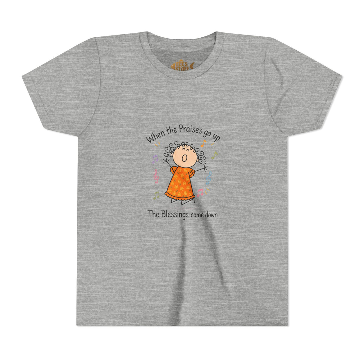 Youth Tee — "When the Praises Go Up, The Blessings Come Down" Kids Christian Shirt