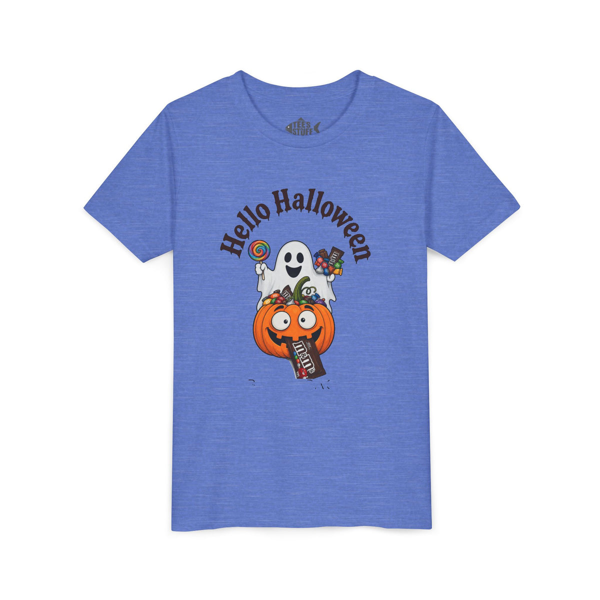 Youth Halloween Tee - "Hello Halloween" Ghost & Pumpkin Trick-or-Treat Shirt