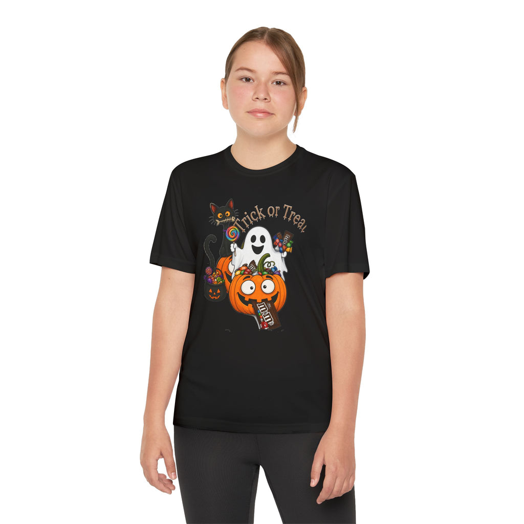 Kids Halloween Trick or Treat T-Shirt — Cute Pumpkin, Ghost & Black Cat Design