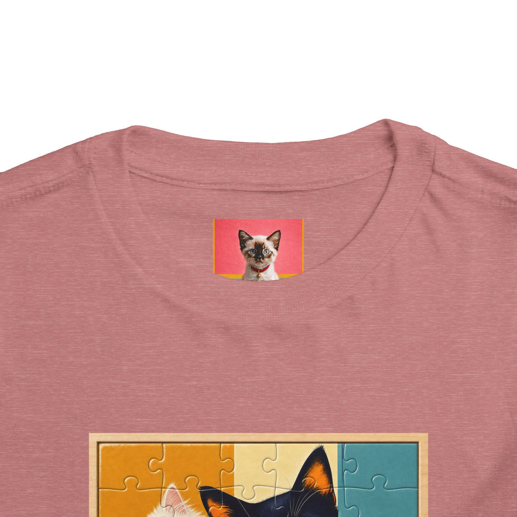 Toddler Cat Puzzle Tee — "Puzzle Me" Short Sleeve Kids Shirt