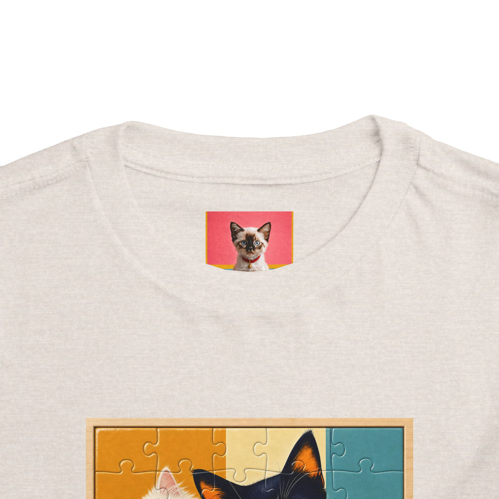 Toddler Cat Puzzle Tee — "Puzzle Me" Short Sleeve Kids Shirt