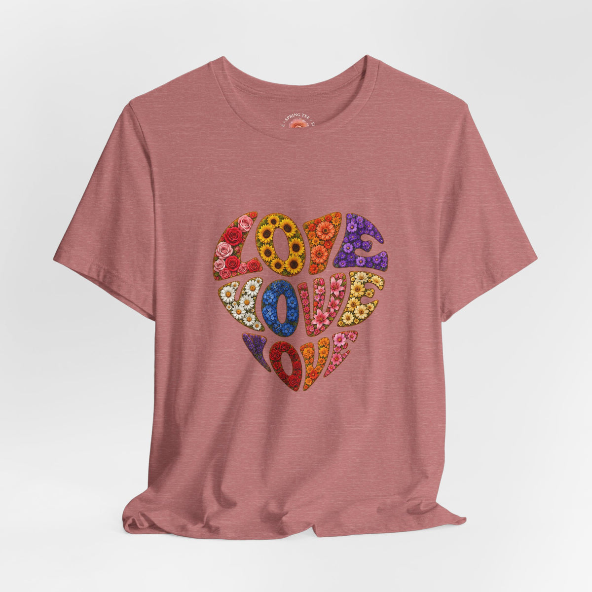 Love Heart Graphic Tee — Retro Floral "Love" Design