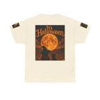Halloween Graphic Tee — "It's Halloween" Witch & Cat Moon Design