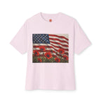 American Flag Poppy Tee Shirt -Unisex Oversized Boxy Tee