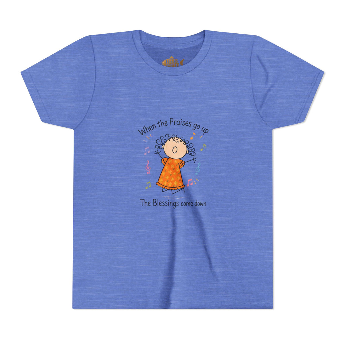 Youth Tee — "When the Praises Go Up, The Blessings Come Down" Kids Christian Shirt