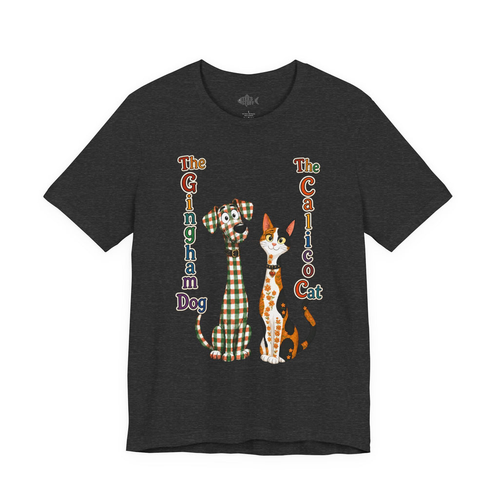 Gingham Dog & Calico Cat Tee — Plaid Pet Illustration T-Shirt