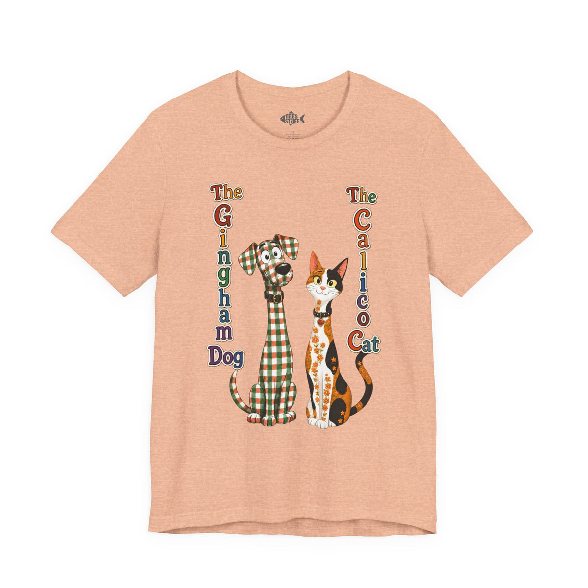 Gingham Dog & Calico Cat Tee — Plaid Pet Illustration T-Shirt