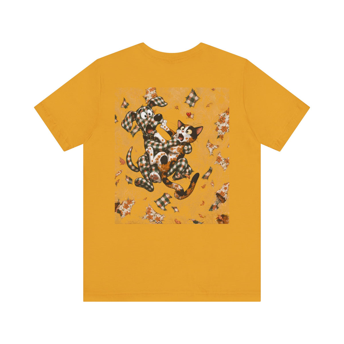Gingham Dog & Calico Cat Tee — Plaid Pet Illustration T-Shirt