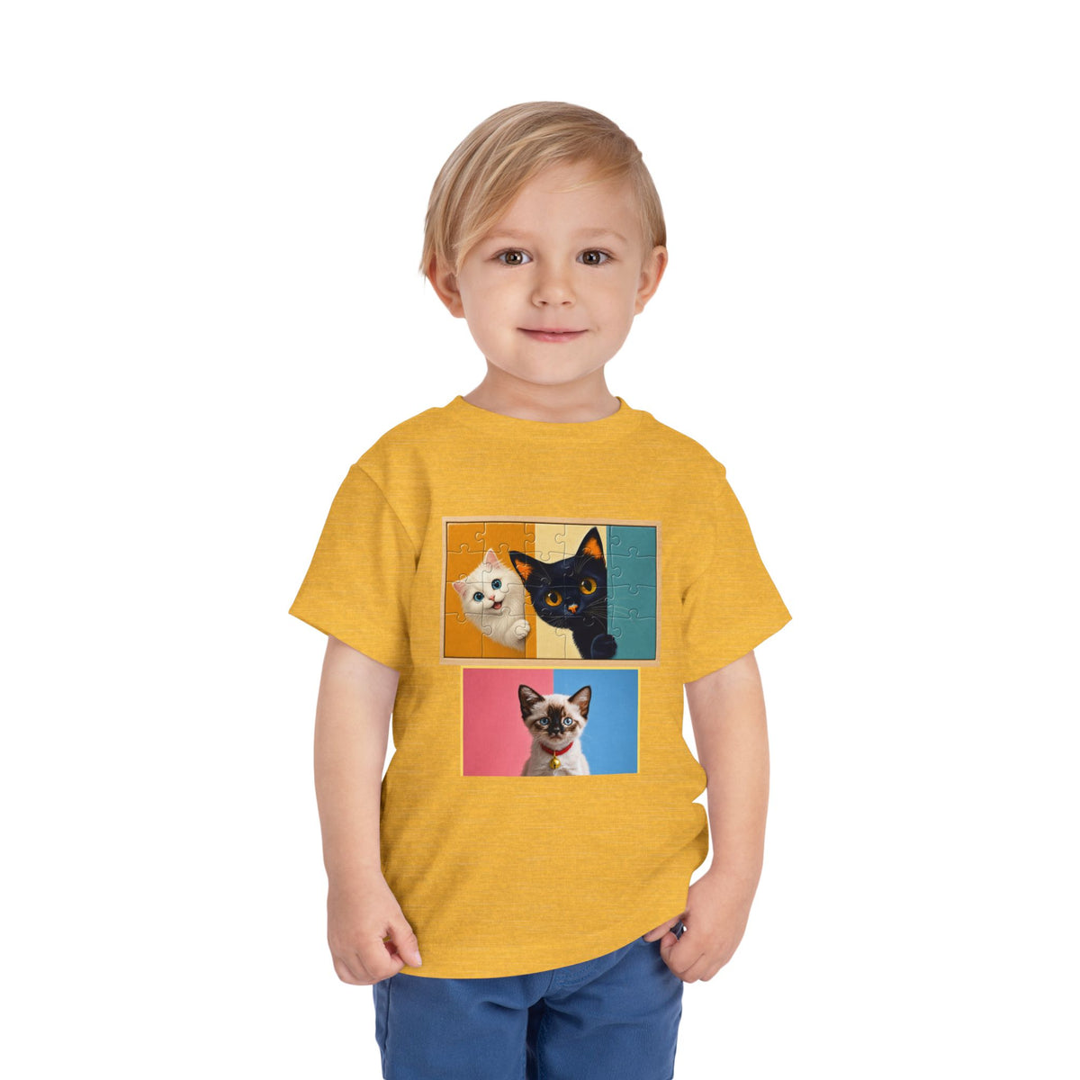 Toddler Cat Portrait Tee — Color Block Kittens Short Sleeve