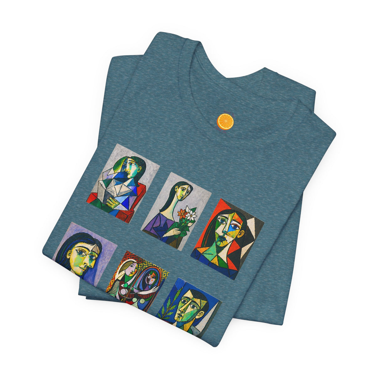Picasso Portrait Grid T‑Shirt — Colorful Cubist Faces Art Tee