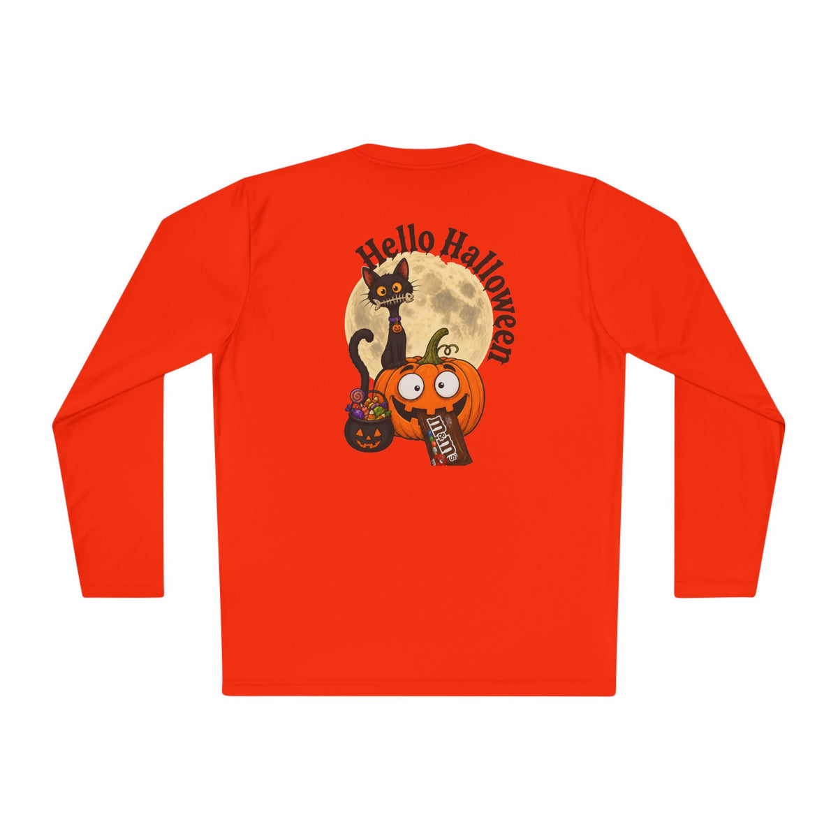 Halloween Pumpkin & Black Cat Long Sleeve Tee — "Trick or Treat / Hello Halloween"