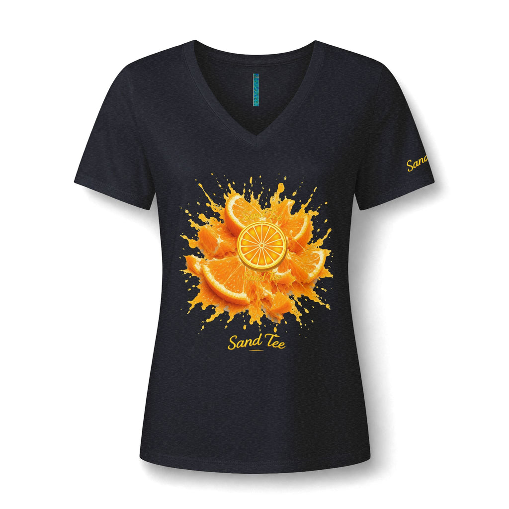Orange Slice Splash T-Shirt | Citrus Fruit V-Neck Tee