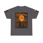 Halloween Graphic Tee — "It's Halloween" Witch & Cat Moon Design
