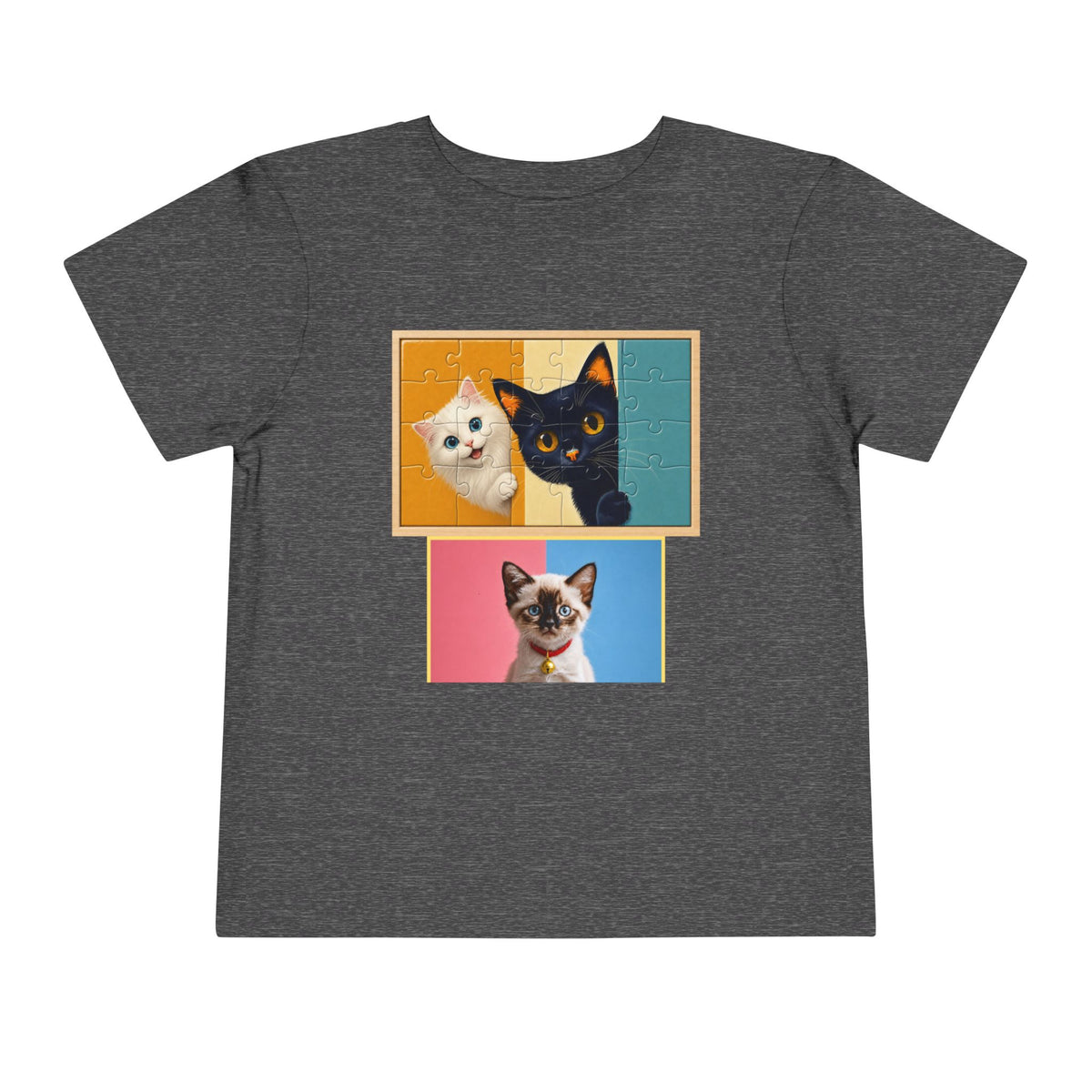 Toddler Cat Portrait Tee — Color Block Kittens Short Sleeve
