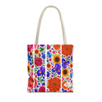 Floral Stripe Tote Bag — Bright Mexican Folk Art Flowers AOP