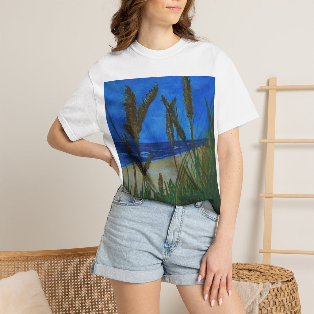 Beach Dune Art T-Shirt — Coastal Sea Oats Graphic Tee Original art by Doulton