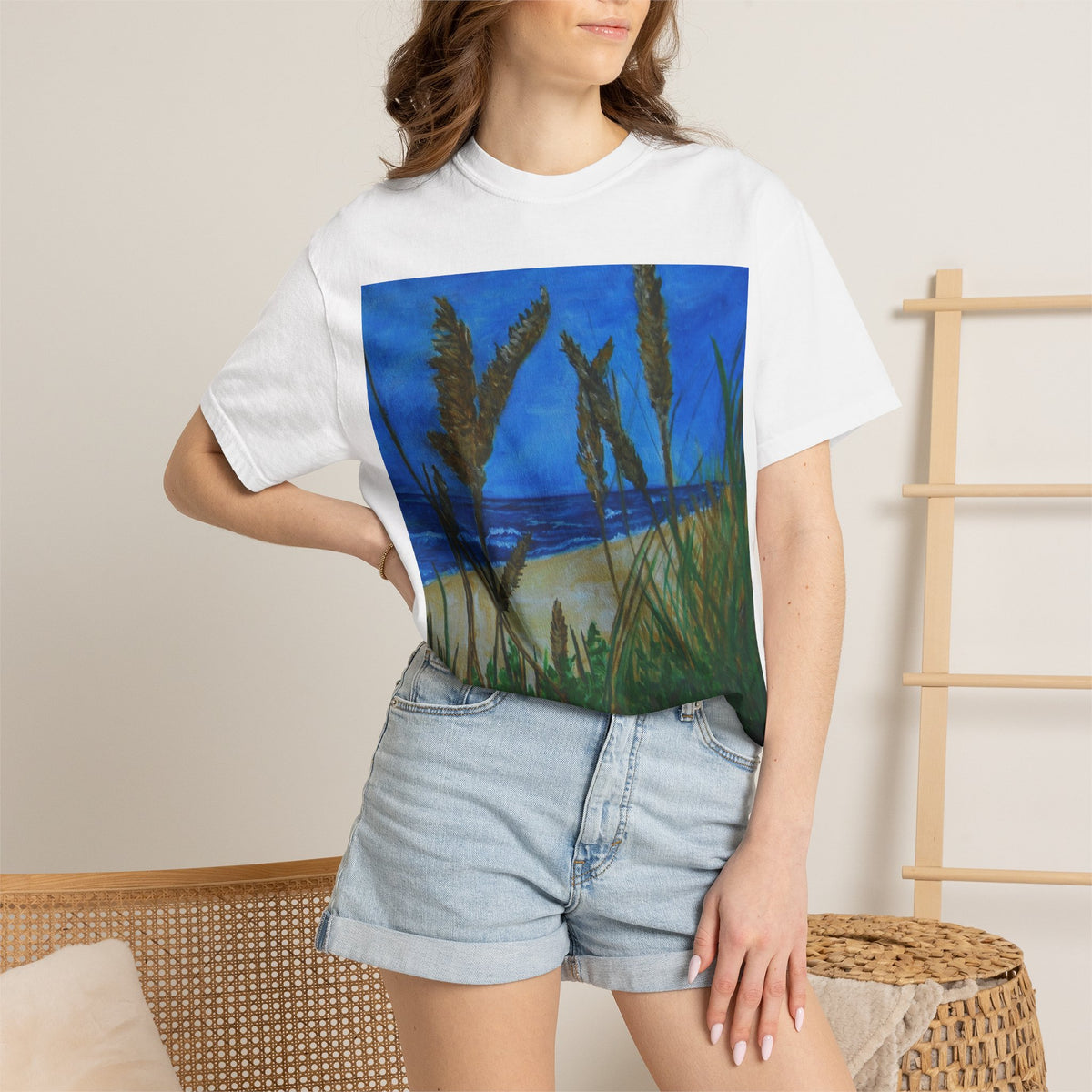 Beach Dune Art T-Shirt — Coastal Sea Oats Graphic Tee Original art by Doulton