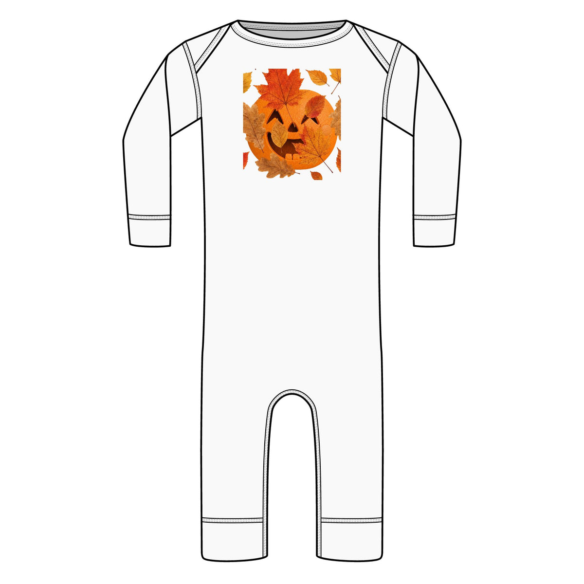 Baby Halloween Pumpkin Bodysuit — Autumn Leaves Jack-O'-Lantern Infant Romper