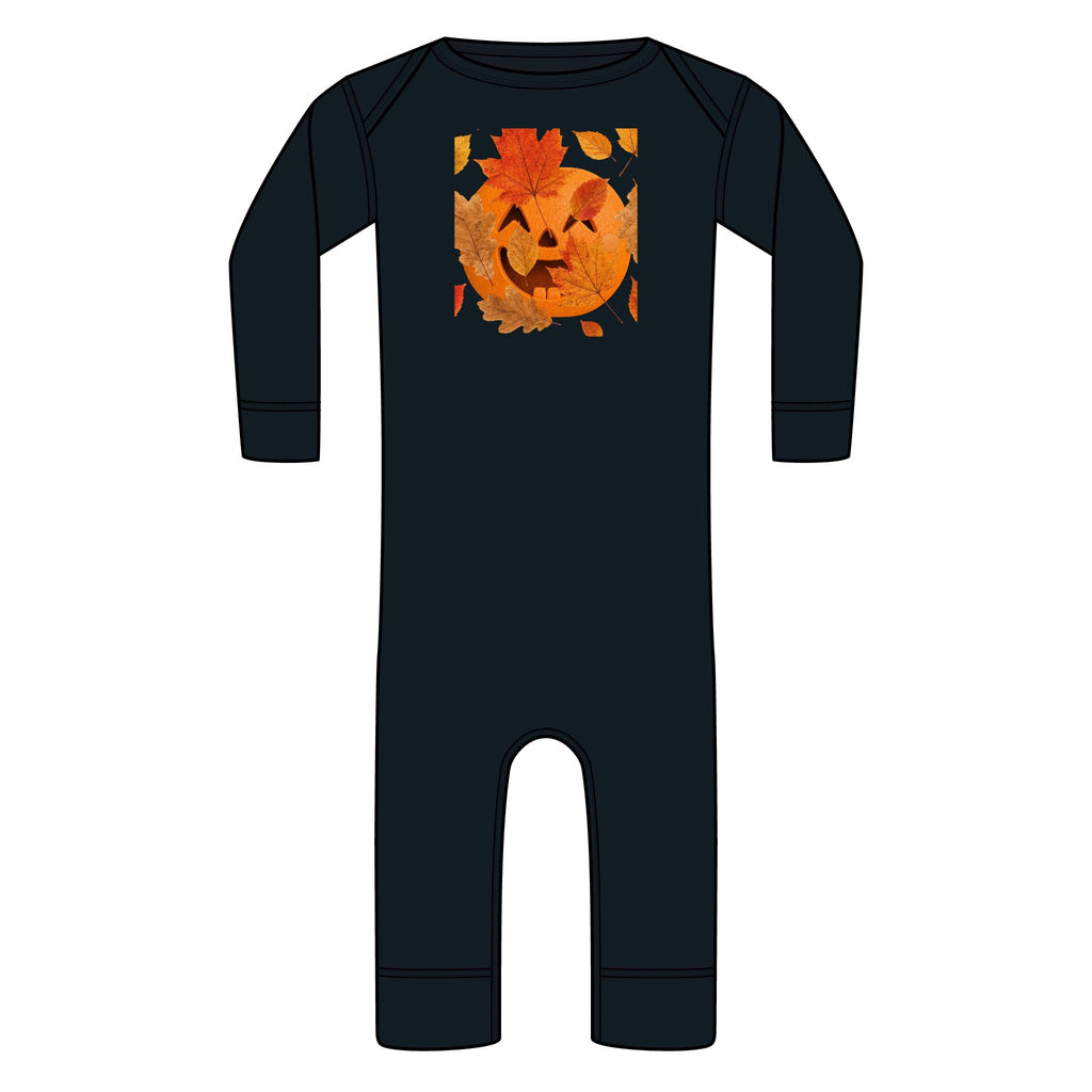 Baby Halloween Pumpkin Bodysuit — Autumn Leaves Jack-O'-Lantern Infant Romper