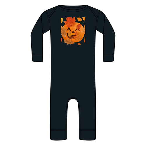 Baby Halloween Pumpkin Bodysuit — Autumn Leaves Jack-O'-Lantern Infant Romper