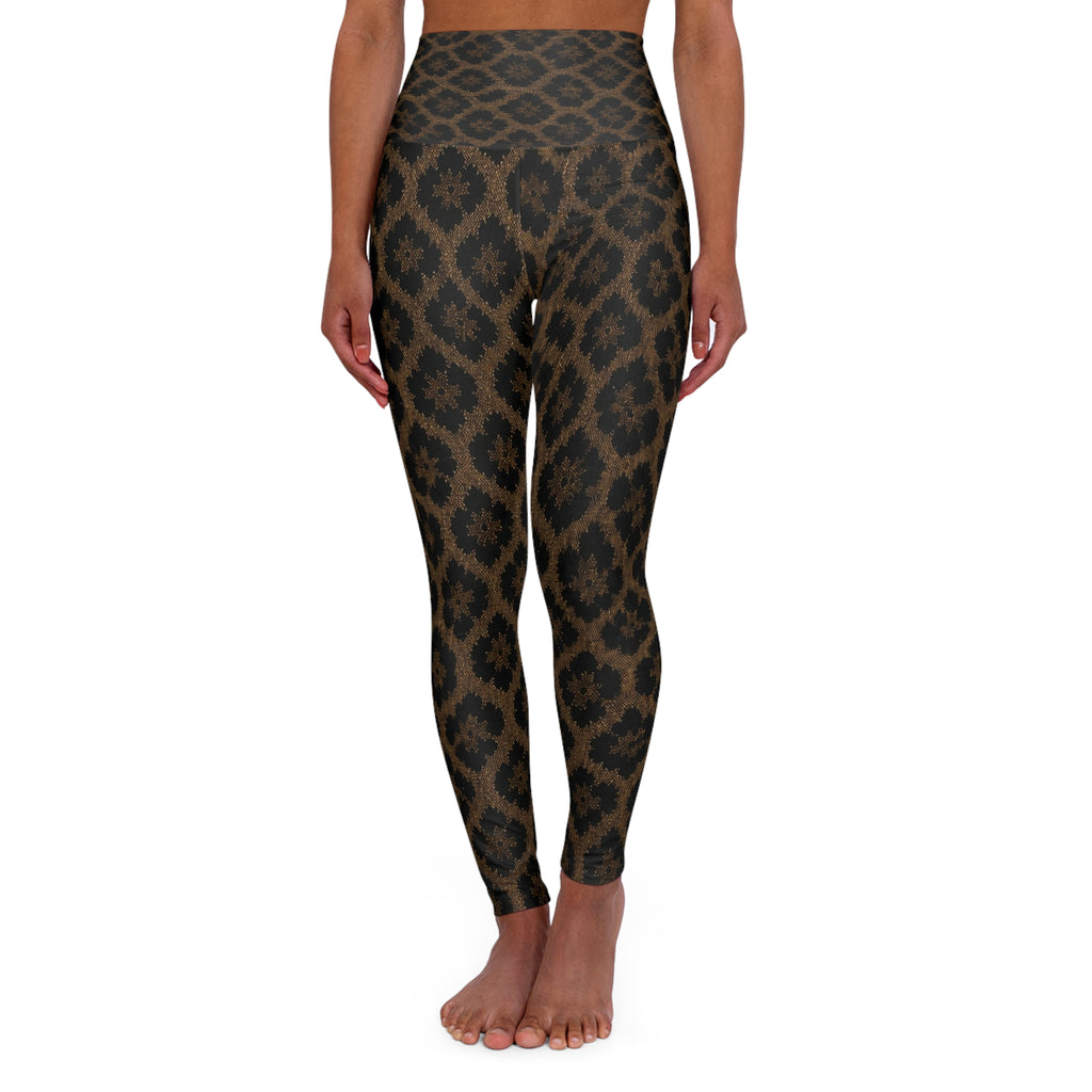 High-Waisted Leopard Print Yoga Leggings — Brown AOP Athletic Tights