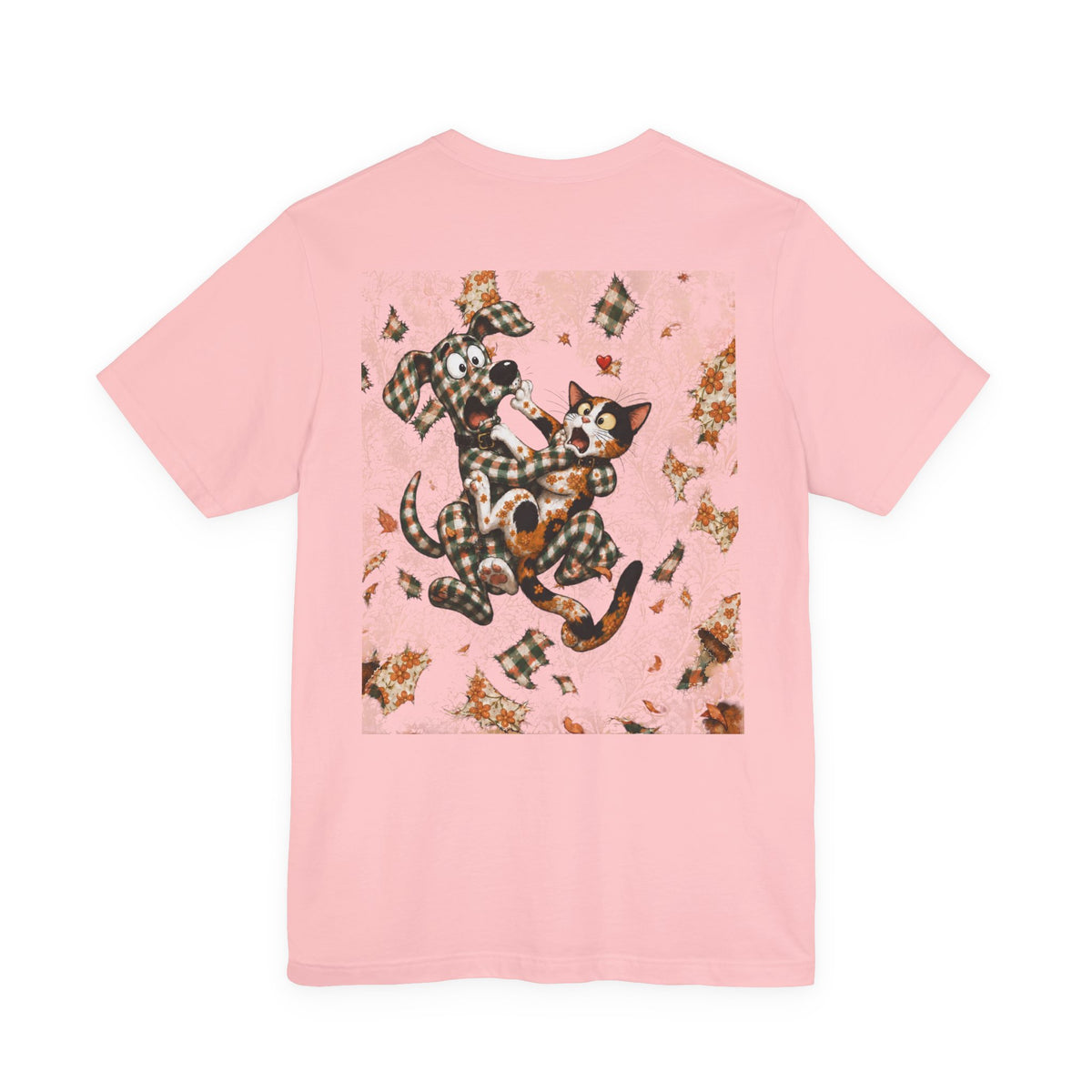 Gingham Dog & Calico Cat Tee — Plaid Pet Illustration T-Shirt