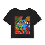 Pop Art Faces Crop Tee — Colorful Women's Baby Tee