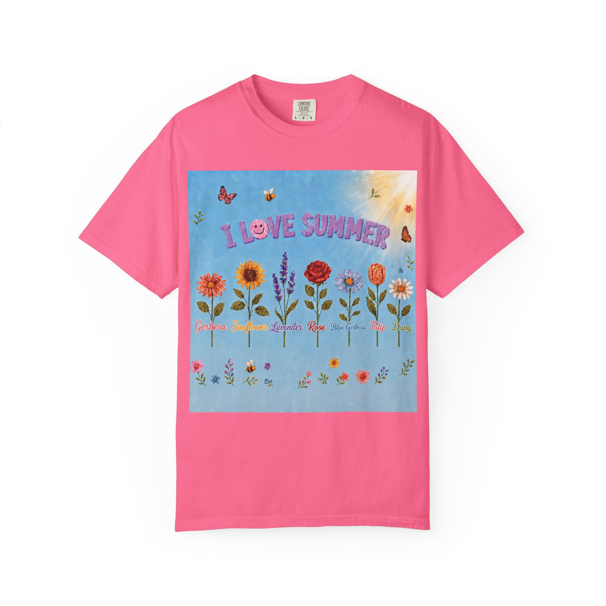I Love Summer, Flower Names Graphic Tee - Unisex Garment-Dyed T-shirt
