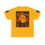 Halloween Graphic Tee — "It's Halloween" Witch & Cat Moon Design