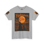 Halloween Graphic Tee — "It's Halloween" Witch & Cat Moon Design