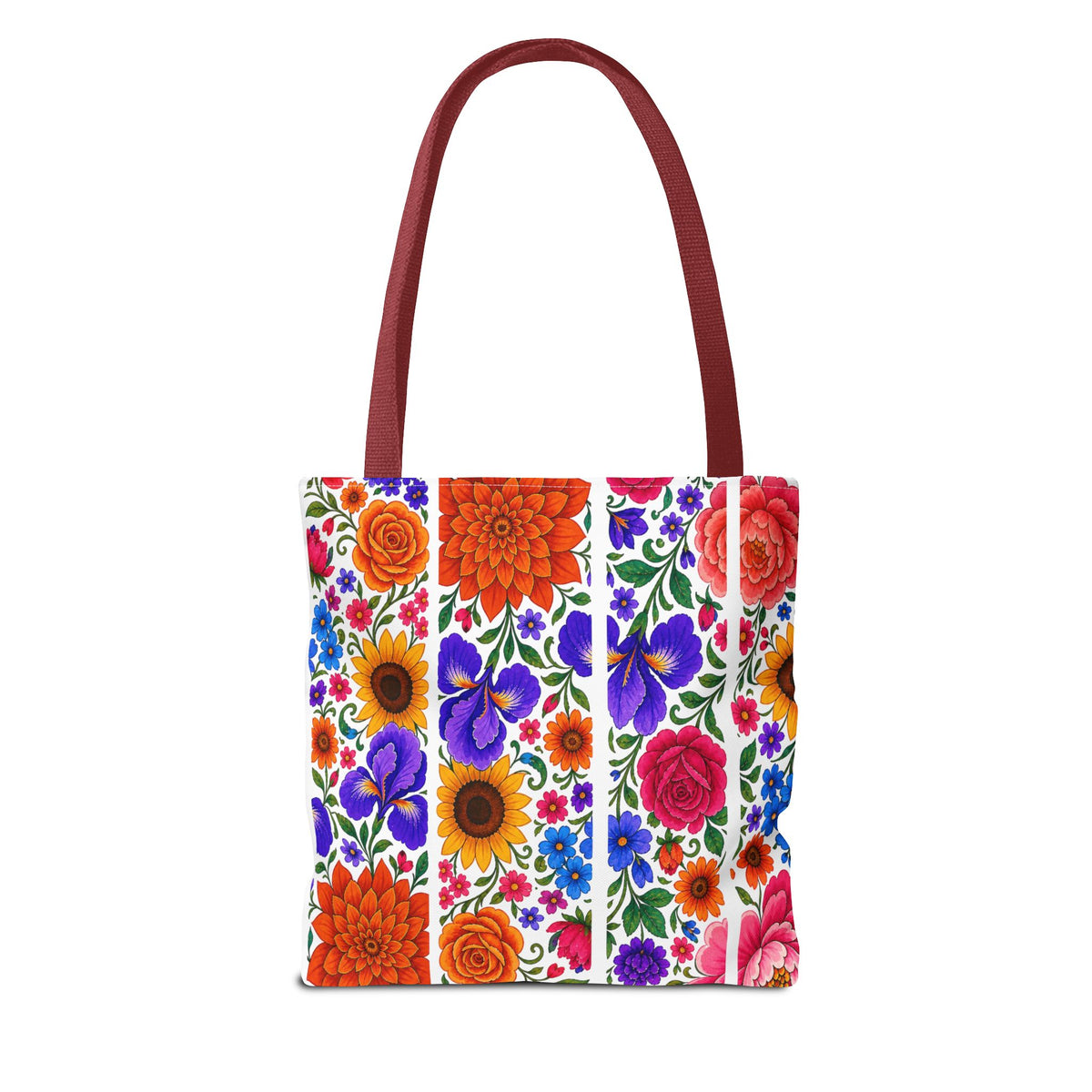Floral Stripe Tote Bag — Bright Mexican Folk Art Flowers AOP