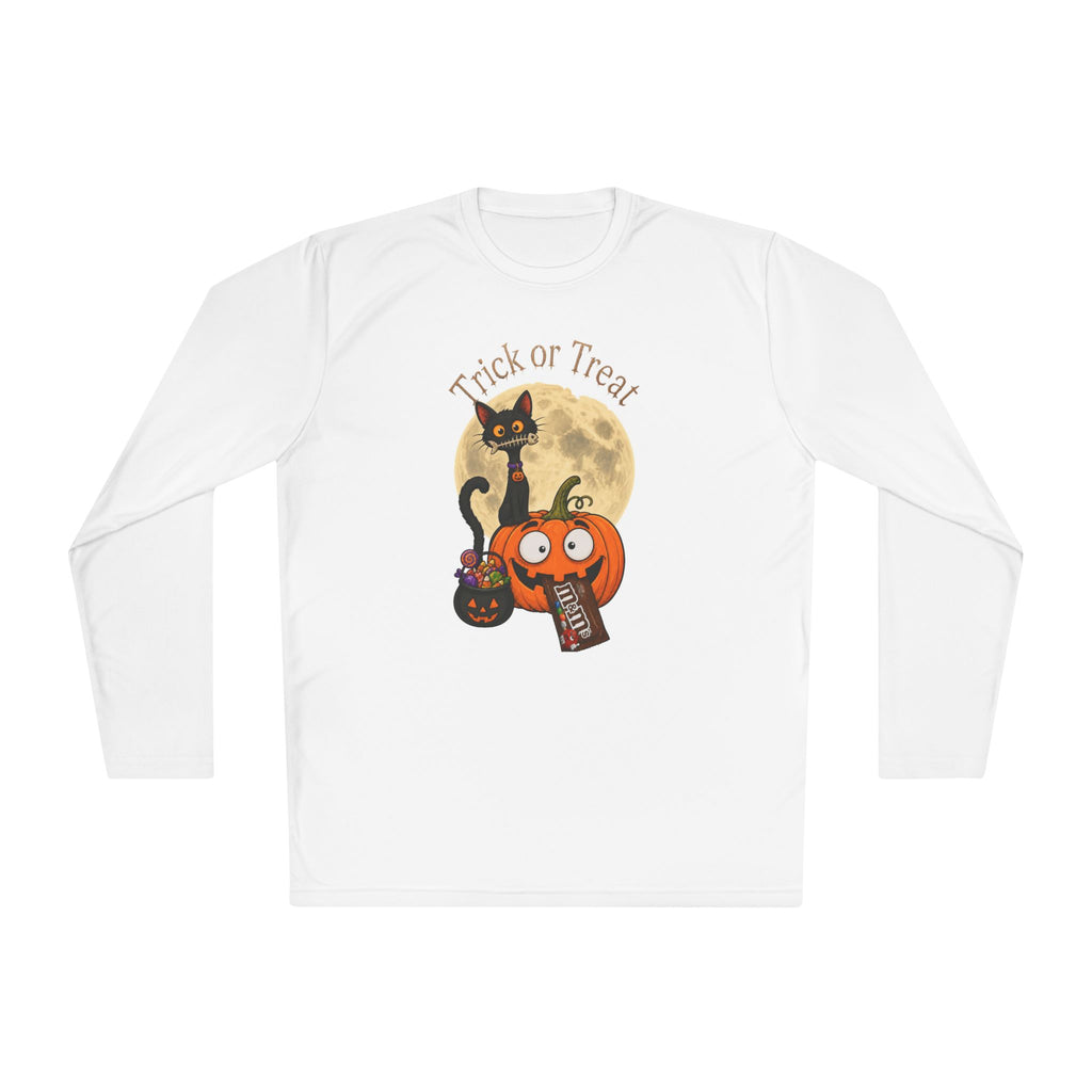 Halloween Pumpkin & Black Cat Long Sleeve Tee — "Trick or Treat / Hello Halloween"