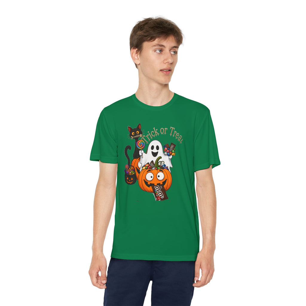 Kids Halloween Trick or Treat T-Shirt — Cute Pumpkin, Ghost & Black Cat Design