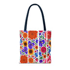 Floral Stripe Tote Bag — Bright Mexican Folk Art Flowers AOP