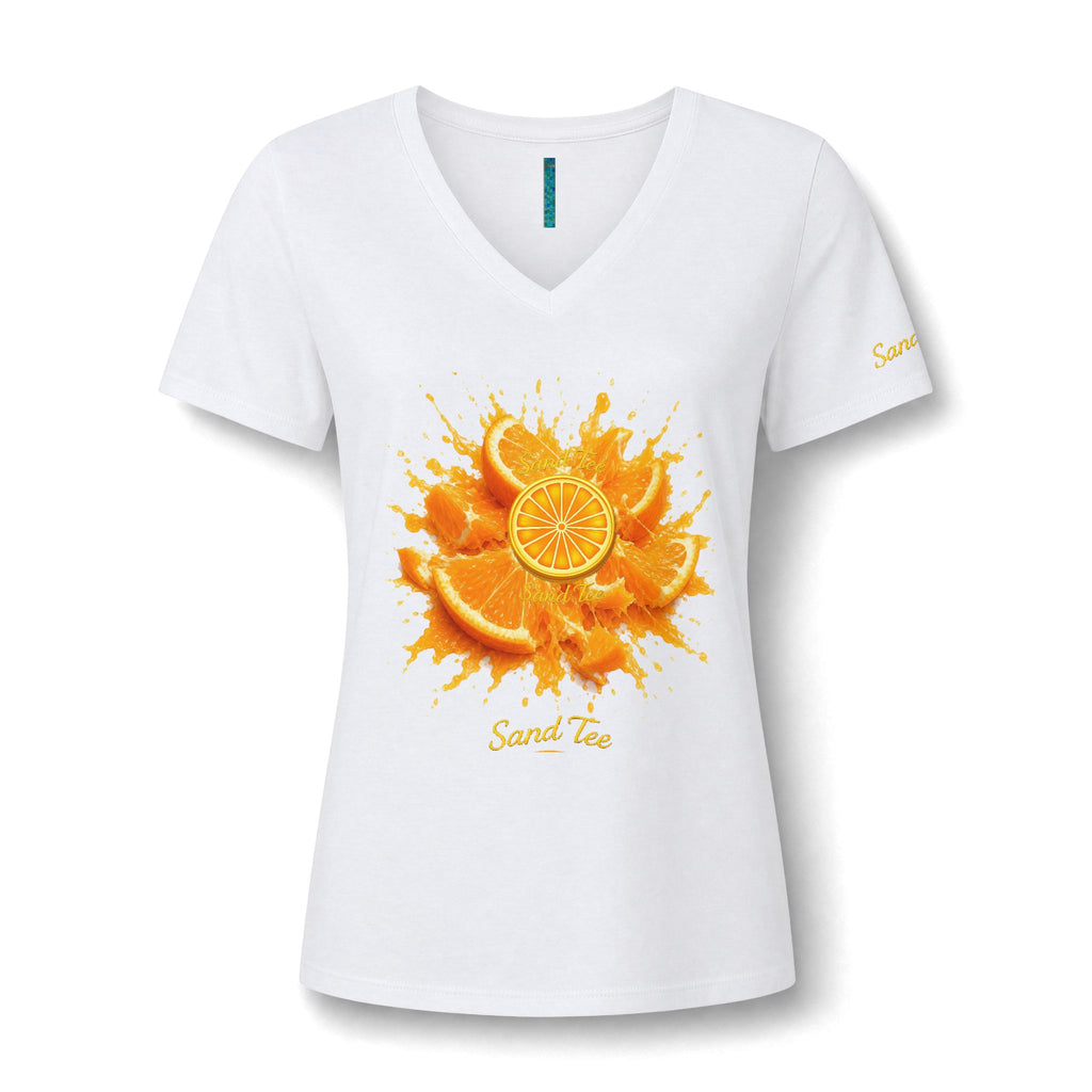 Orange Slice Splash T-Shirt | Citrus Fruit V-Neck Tee