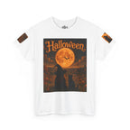Halloween Graphic Tee — "It's Halloween" Witch & Cat Moon Design