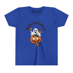 Youth Halloween Tee - "Hello Halloween" Ghost & Pumpkin Trick-or-Treat Shirt