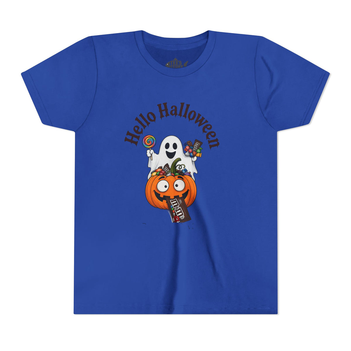 Youth Halloween Tee - "Hello Halloween" Ghost & Pumpkin Trick-or-Treat Shirt