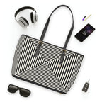 Geometric Spiral Tote Bag — Black & White Optical PU Shoulder Bag
