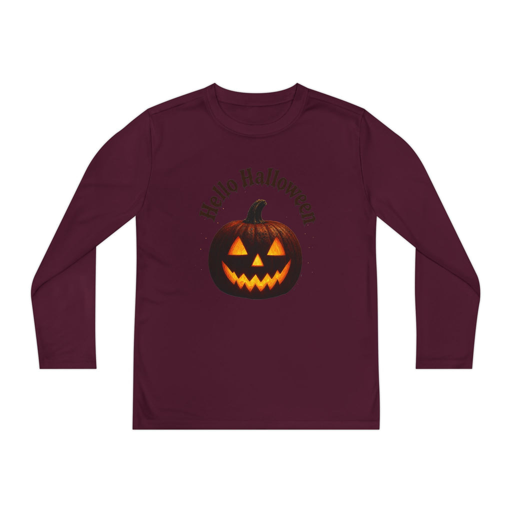 Youth Long Sleeve Tee - 'Hello Halloween' Jack-o'-Lantern Pumpkin Shirt