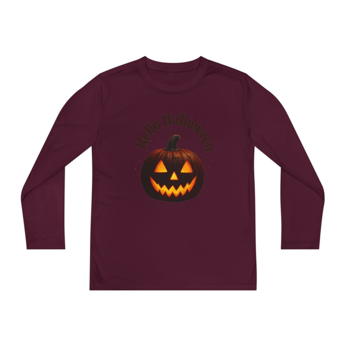 Youth Long Sleeve Tee - 'Hello Halloween' Jack-o'-Lantern Pumpkin Shirt