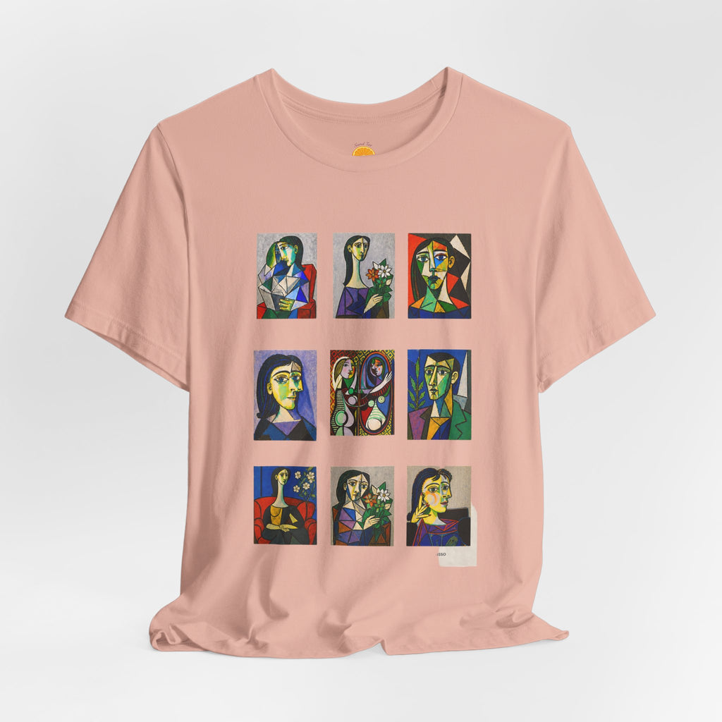 Picasso Portrait Grid T‑Shirt — Colorful Cubist Faces Art Tee