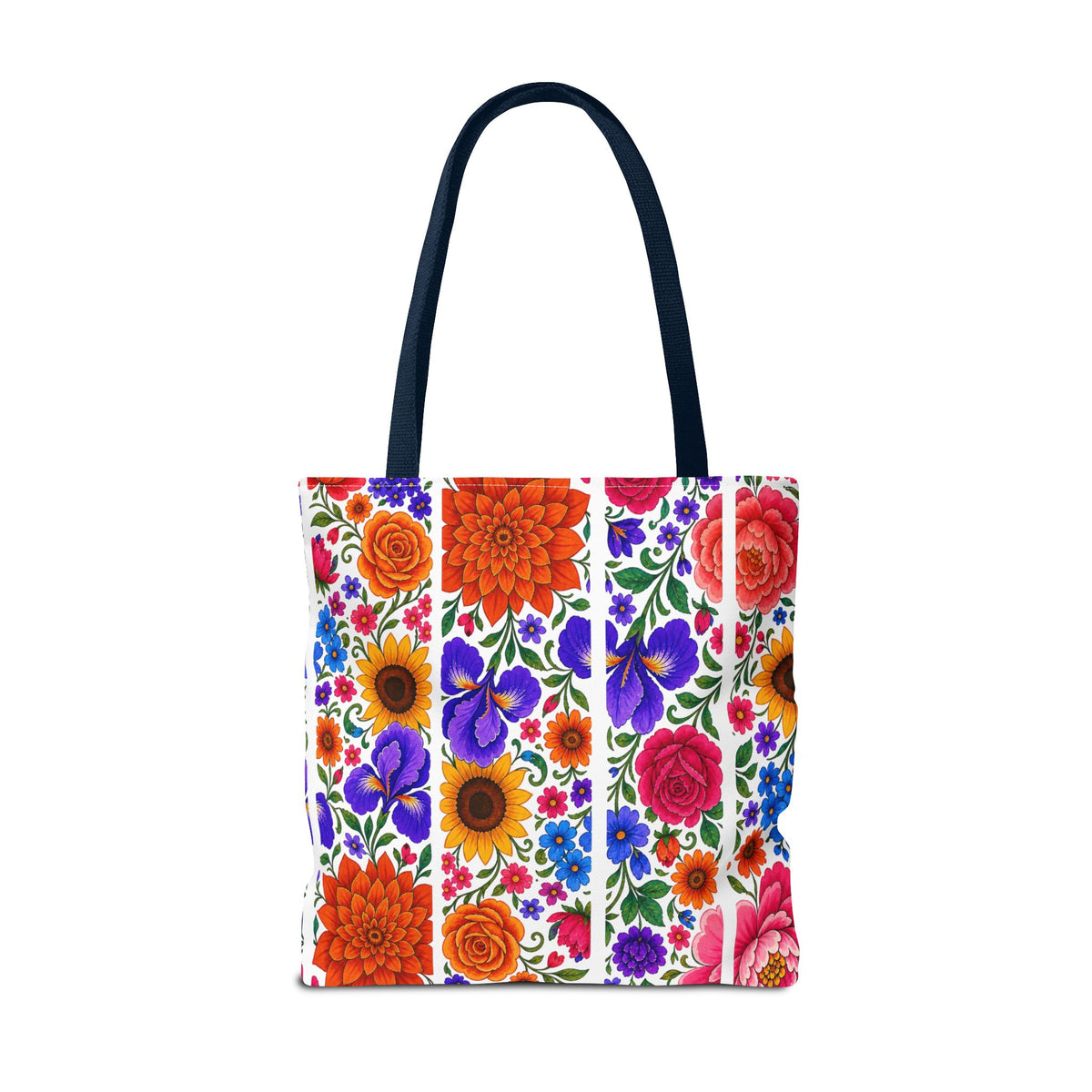 Floral Stripe Tote Bag — Bright Mexican Folk Art Flowers AOP