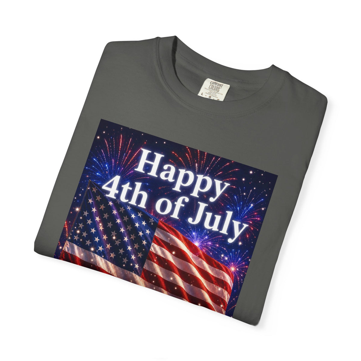 4th of July Flag T-Shirt — "Happy 4th of July" Front & America Flag Back