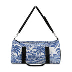 Tropical Blue Toile Duffel Bag — Coastal Palm & Sailboat Weekend Bag