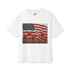 American Flag Poppy Tee Shirt -Unisex Oversized Boxy Tee
