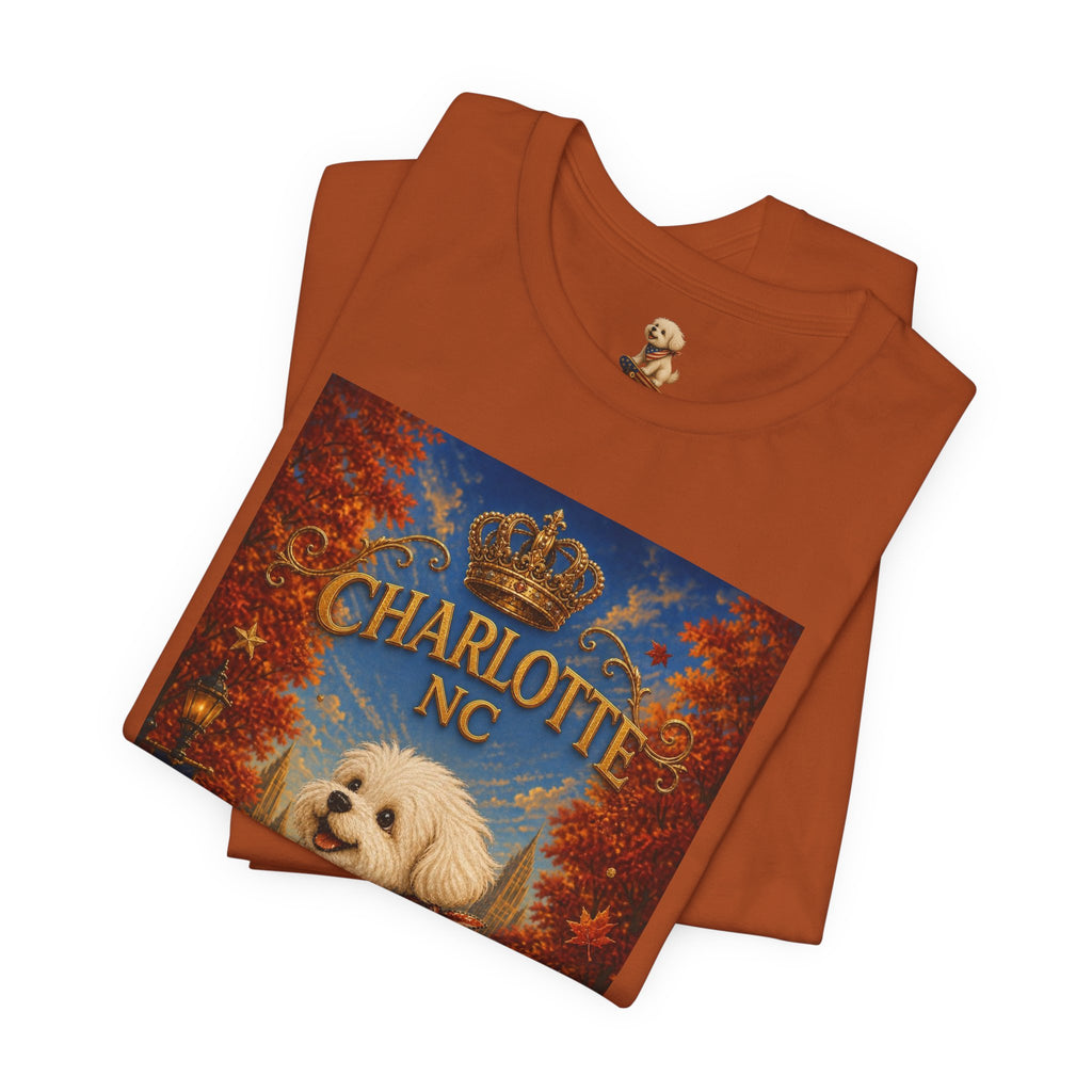 Charlotte NC Dog Tee — Cute Pup on Skateboard Patriotic T‑Shirt