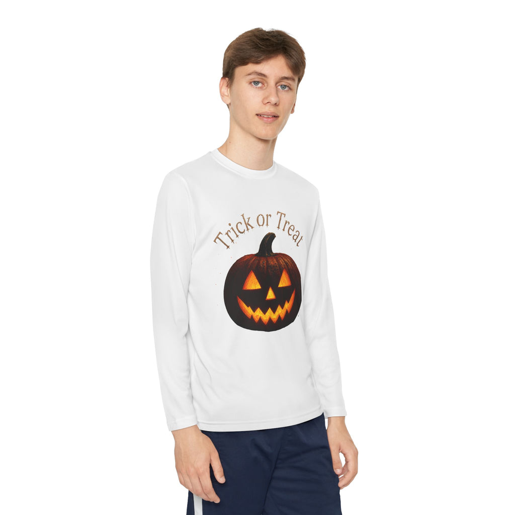 Youth Halloween Pumpkin Long Sleeve Tee - "Trick or Treat"
