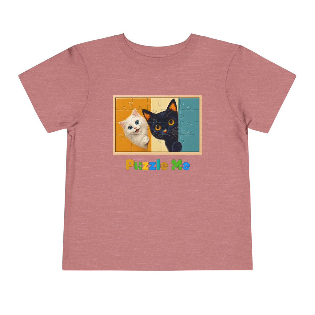 Toddler Cat Puzzle Tee — "Puzzle Me" Short Sleeve Kids Shirt