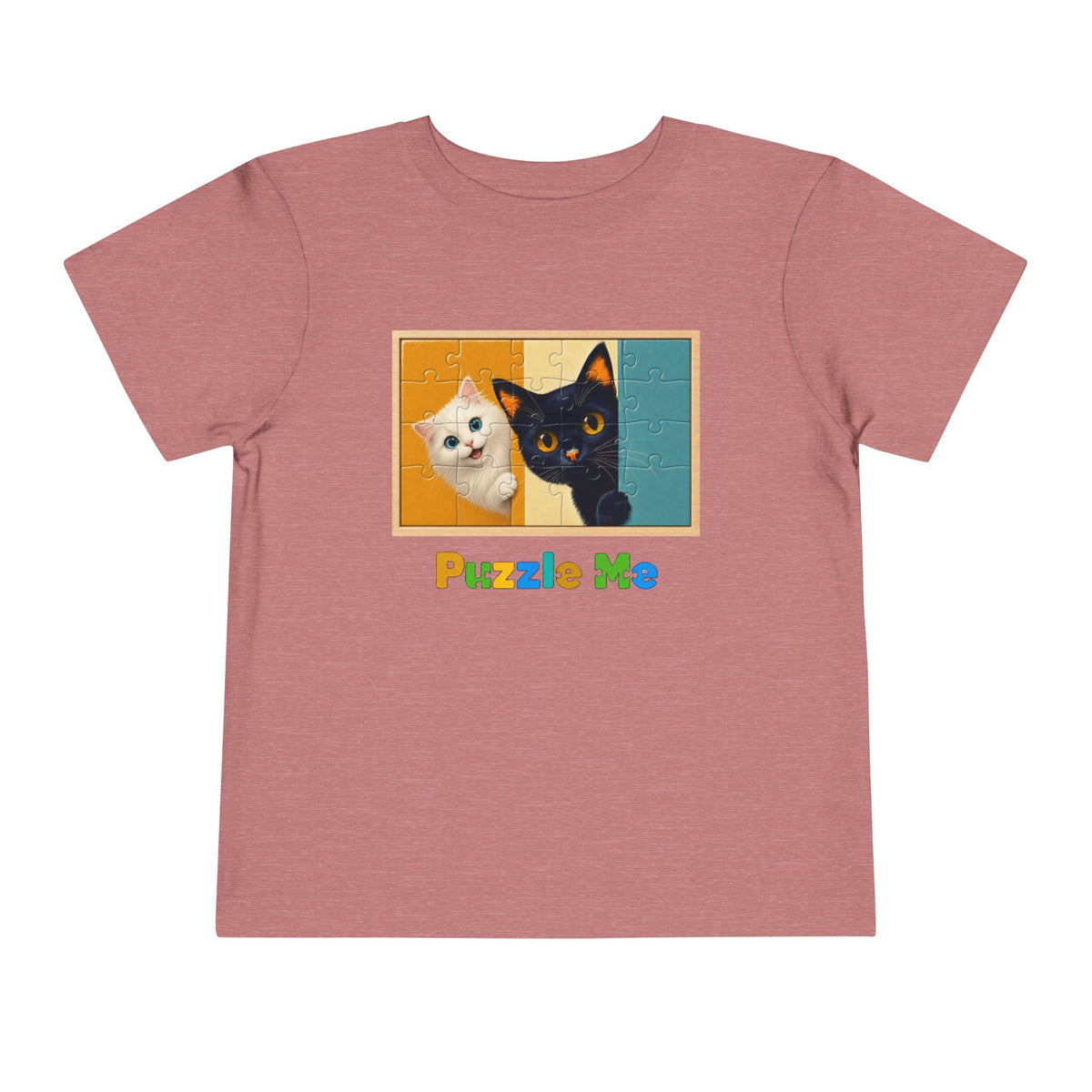 Toddler Cat Puzzle Tee — "Puzzle Me" Short Sleeve Kids Shirt